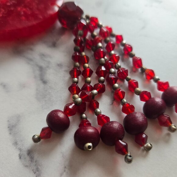 Vintage  Czech Czechoslovakian Red Glass Beaded Lucite Necklace - Picture 6 of 9
